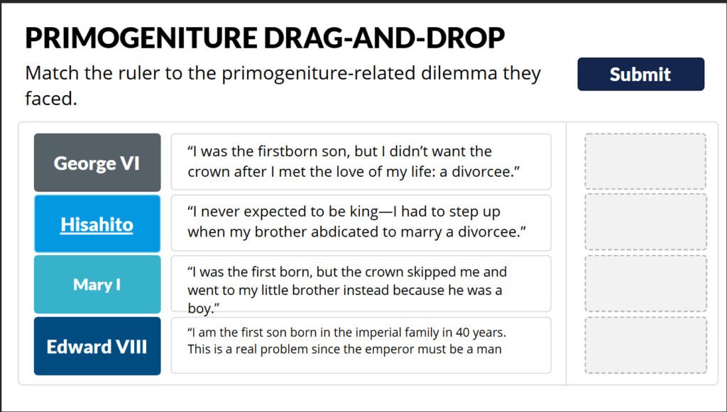 screen shot of a drag and drop interactive